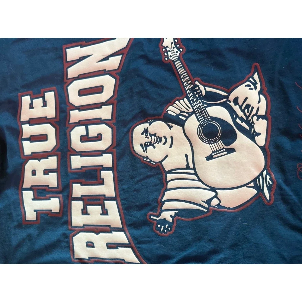 True Religion Blue T Shirt Buddha Guitar Graphic Short Sleeve Crew Neck-‎ small